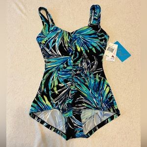 New Azul by Maxine of Hollywood Girl Leg Tropical One Piece Swimsuit Size 10